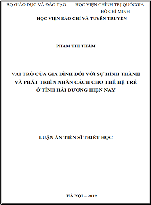 Luận án Vai trò của gia đình đối với việc hình thành và phát triển nhân cách cho thế hệ trẻ ở tỉnh Hải Dương hiện nay