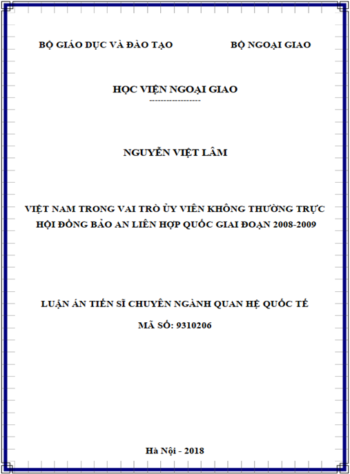 Luận án Việt Nam trong vai trò Uỷ viên không thường trực Hội đồng Bảo an Liên hợp quốc giai đoạn 2008-2009