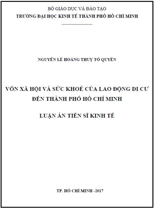 Luận án Vốn xã hội và sức khoẻ của lao động di cư đến Thành phố Hồ Chí Minh