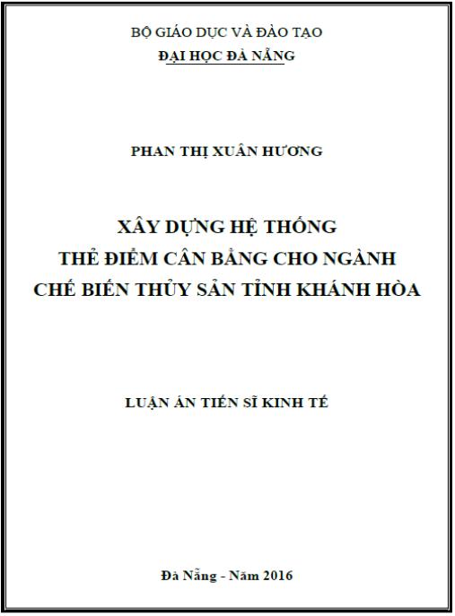 Luận án XÂY DỰNG HỆ THỐNG THẺ ĐIỂM CÂN BẰNG CHO NGÀNH CHẾ BIẾN THỦY SẢN TỈNH KHÁNH HÒA