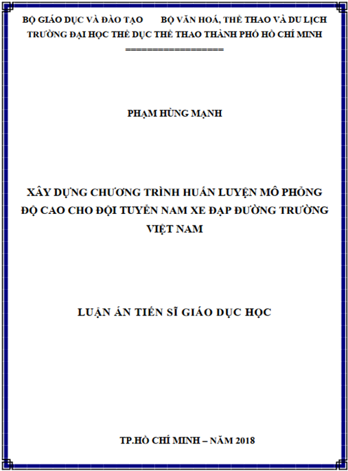 Luận án Xây dựng chương trình huấn luyện mô phỏng độ cao cho đội tuyển nam xe đạp đường trường Việt Nam