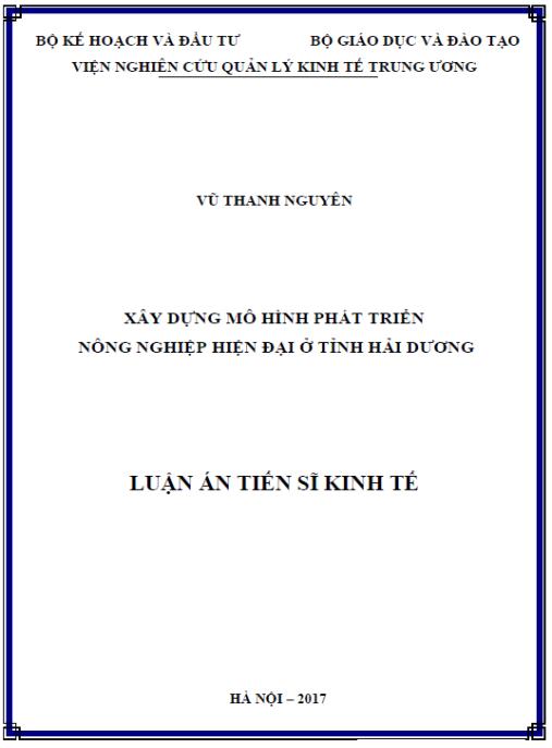 Luận án Xây dựng mô hình phát triển nông nghiệp hiện đại ở tỉnh Hải Dương