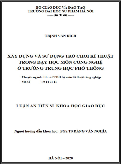 Luận án Xây dựng và sử dụng trò chơi kĩ thuật trong dạy học môn Công nghệ ở trường trung học phổ thông