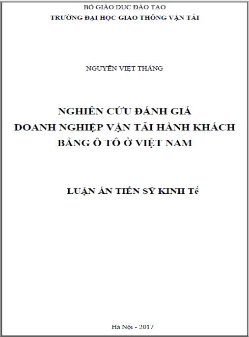 Luận án nghiên cứu đánh giá doanh nghiệp vận động Tải nghiên cứu hành động của khách hàng bằng ô tô ở Việt Nam