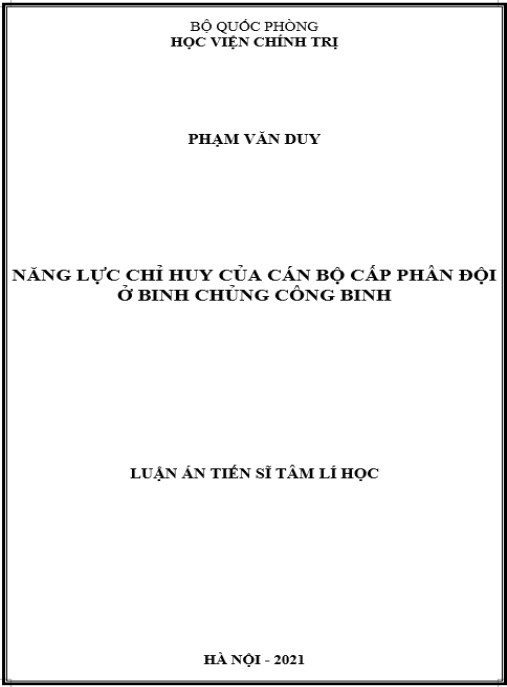 Luận án Năng lực chỉ huy của cán bộ cấp phân đội ở Binh chủng Công binh