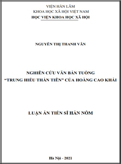 Luận án Nghiên cứu văn bản Tuồng “Trung hiếu thần tiên” của Hoàng Cao Khải