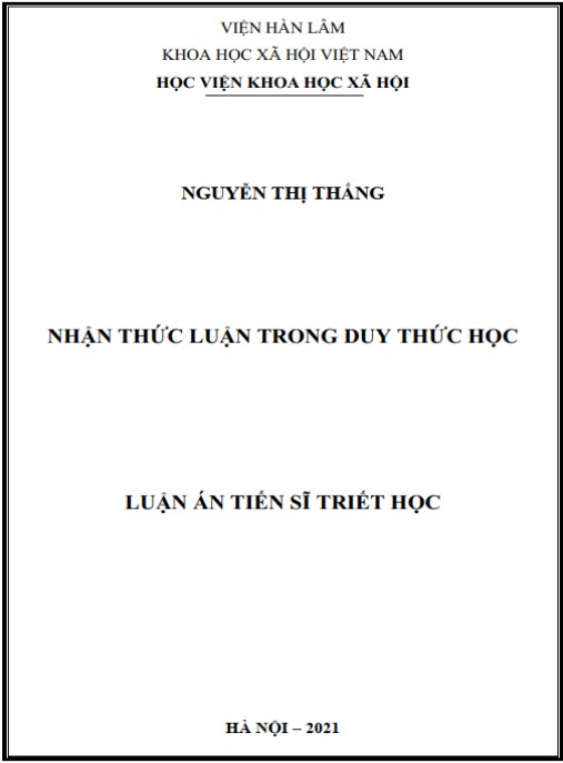Luận án Nhận thức luận trong Duy thức học