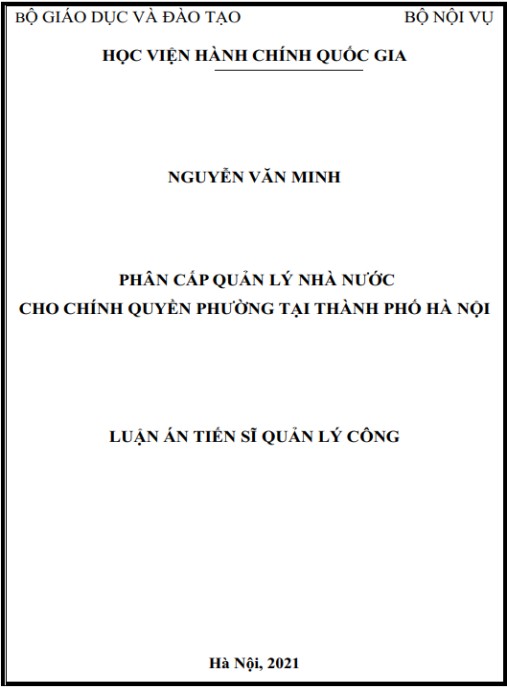 Luận án Phân cấp quản lý nhà nước cho chính quyền phường tại Thành phố Hà Nội