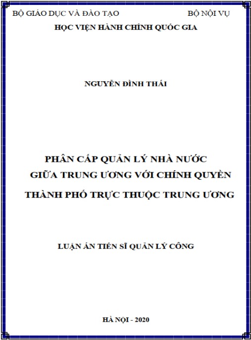 Luận án Phân cấp quản lý nhà nước giữa trung ương với chính quyền thành phố trực thuộc trung ương