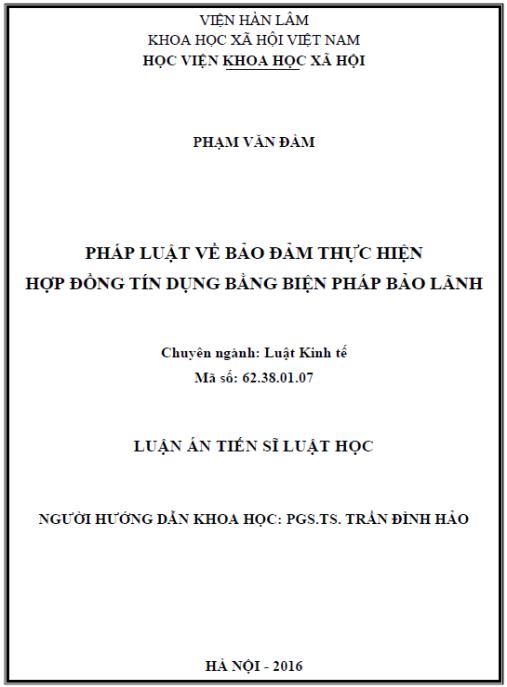 Luận án Pháp luật về bảo đảm thực hiện, hợp đồng tín dụng bằng biện pháp bảo lãnh
