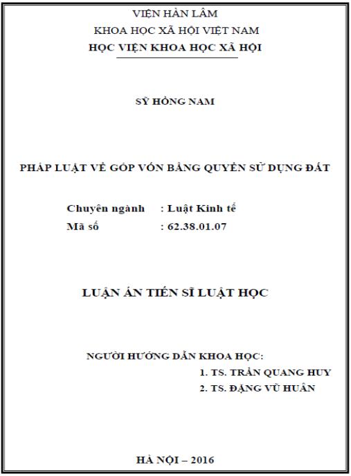Luận án Pháp luật về góp vốn bằng quyền sử dụng đất