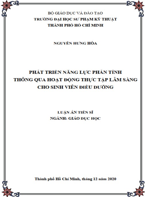 Luận án Phát triển năng lực phản tỉnh thông qua thực tập lâm sàng cho sinh viên Điều dưỡng