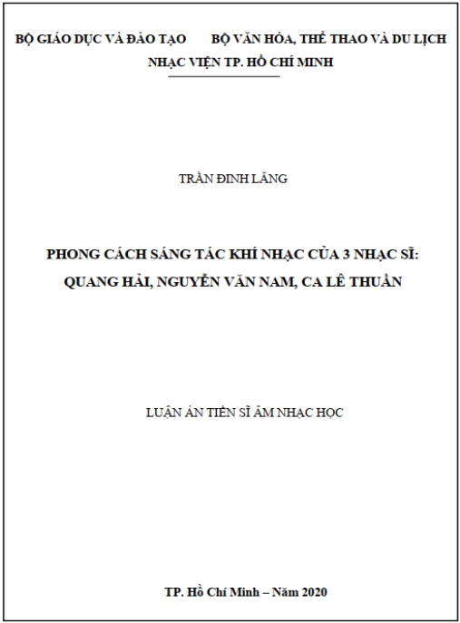 Luận án Phong cách sáng tác của ba nhạc sĩ Quang Hải, Nguyễn Văn Nam, Ca Lê Thuần