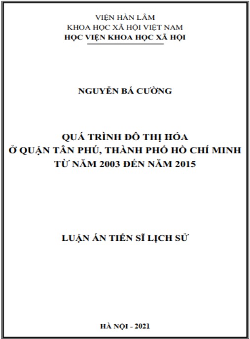 Luận án Quá trình đô thị hóa ở quận Tân Phú, Thành phố Hồ Chí Minh từ năm 2003 đến năm 2015