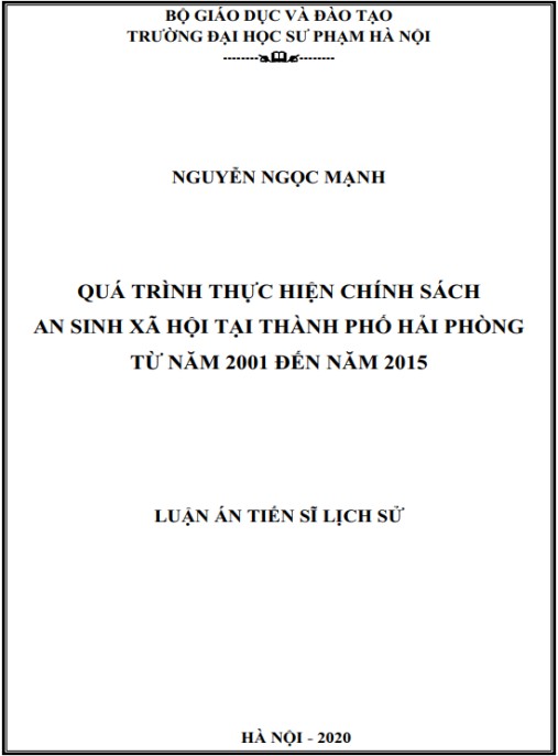 Luận án Quá trình thực hiện chính sách an sinh xã hội tại thành phố Hải Phòng từ năm 2001 đến năm 2015