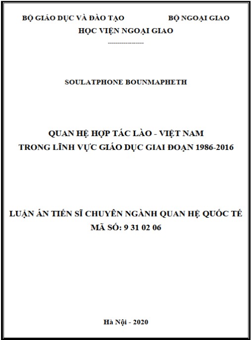 Luận án Quan hệ hợp tác Lào – Việt Nam trong lĩnh vực giáo dục giai đoạn 1986-2016