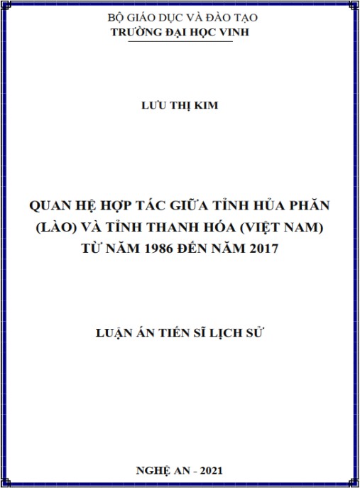 Luận án Quan hệ hợp tác giữa tỉnh Hủa Phăn (Lào) và tỉnh Thanh Hóa (Việt Nam) từ năm 1986 đến năm 2017