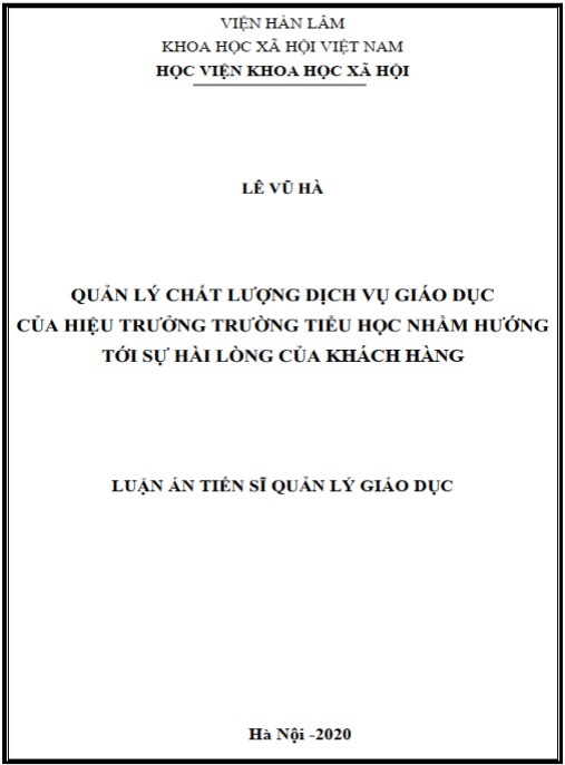 Luận án Quản lý chất lượng dịch vụ giáo dục của hiệu trưởng trường tiểu học nhằm hướng tới sự hài lòng của khách hàng