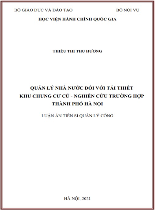 Luận án Quản lý nhà nước đối với tái thiết khu chung cư cũ – Nghiên cứu trường hợp thành phố Hà Nội