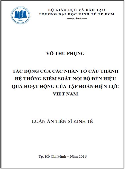Luận án Tác động của các nhân tố cấu thành hệ thống kiểm soát nội bộ đến hiệu quả hoạt động của Tập đoàn Điện lực Việt Nam.