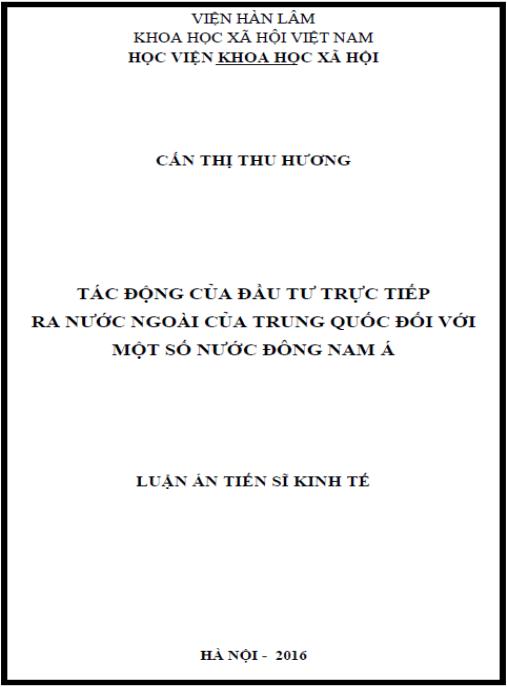 Luận án Tác động đầu tư trực tiếp ra nước ngoài của Trung Quốc tại một số nước Đông Nam Á