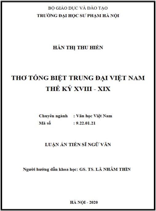 Luận án Thơ tống biệt trung đại Việt Nam thế kỷ XVIII – XIX