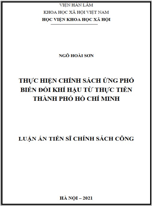 Luận án Thực hiện chính sách ứng phó biến đổi khí hậu từ thực tiễn Thành phố Hồ Chí Minh.