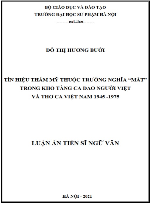 Luận án Tín hiệu thẩm mỹ thuộc trường nghĩa “Mắt” trong kho tàng ca dao người Việt và thơ ca Việt Nam 1945-1975