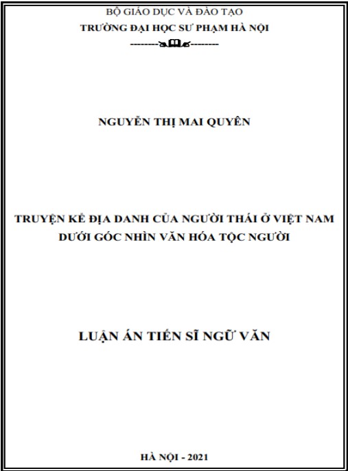 Luận án Truyện kể địa danh của người Thái ở Việt Nam dưới góc nhìn văn hóa tộc người
