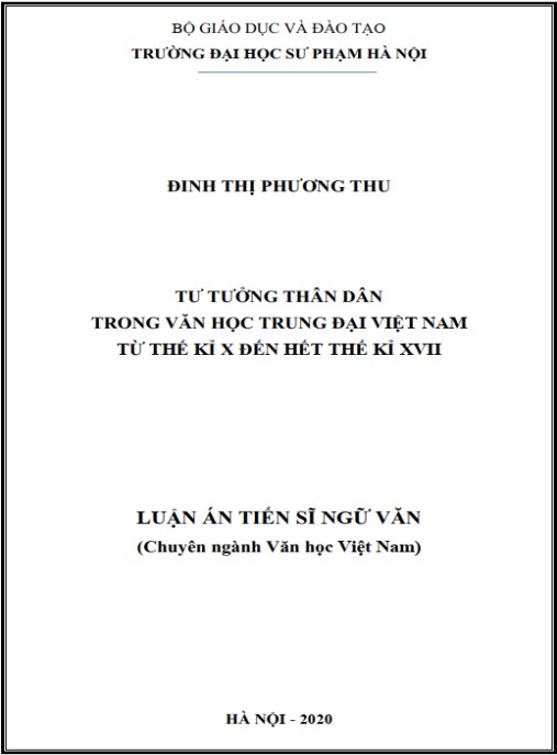 Luận án Tư tưởng thân dân trong văn học trung đại Việt Nam từ thế kỉ X đến hết thế kỉ XVII