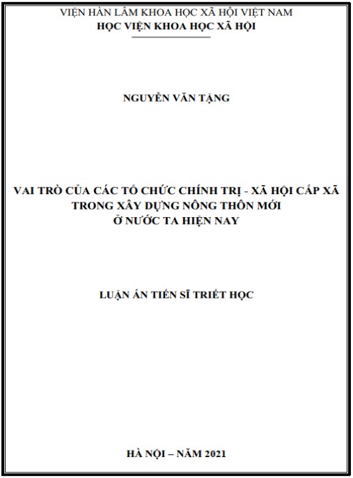 Luận án Vai trò của các tổ chức chính trị – xã hội cấp xã trong xây dựng nông thôn mới ở nước ta hiện nay