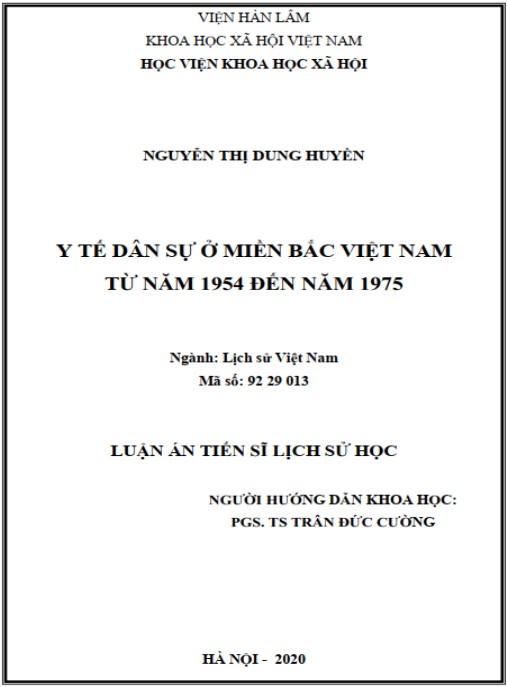 Luận án Y tế dân sự ở miền Bắc Việt Nam từ năm 1954 đến năm 1975