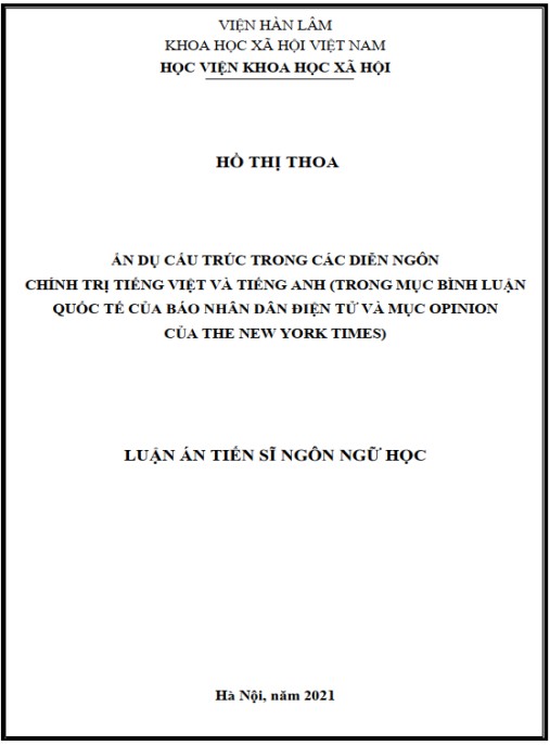 Luận án Ẩn dụ cấu trúc trong các diễn ngôn chính trị tiếng Việt và tiếng Anh