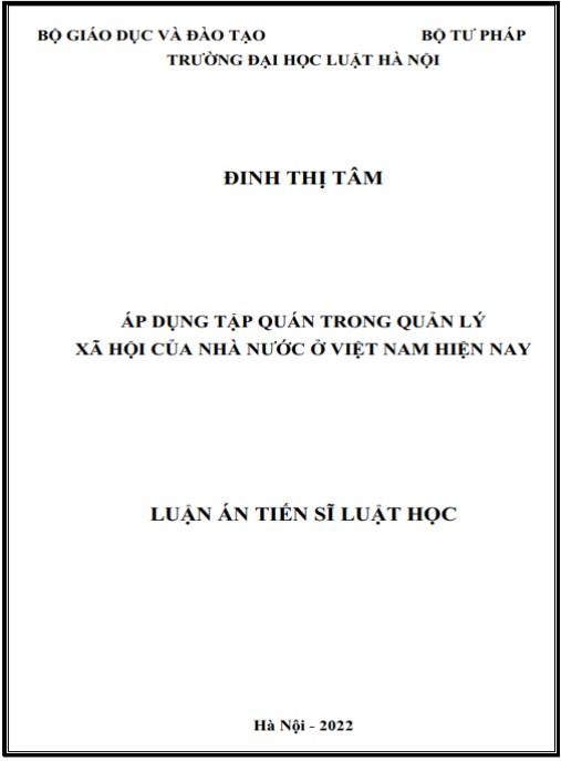 Luận án Áp dụng tập quán trong quản lý xã hội của Nhà nước ở Việt Nam hiện nay