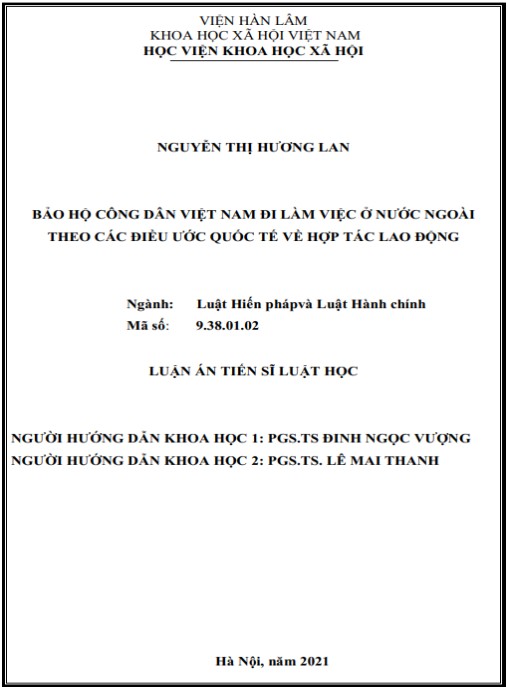 Luận án Bảo hộ công dân đi làm việc ở nước ngoài theo các Điều ước quốc tế về hợp tác lao động