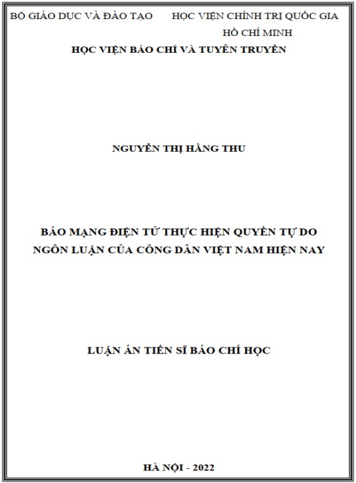 Luận án Báo mạng điện tử thực hiện quyền tự do ngôn luận của công dân Việt Nam hiện nay