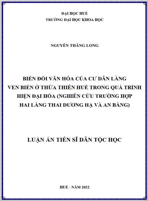 Luận án Biến đổi văn hóa của cư dân làng ven biển ở Thừa Thiên Huế trong quá trình hiện đại hóa