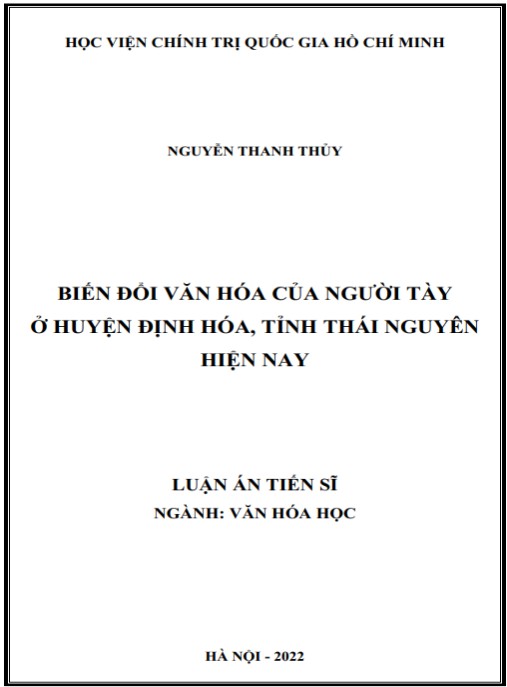 Luận án Biến đổi văn hóa của người Tày ở huyện Định Hóa – tỉnh Thái Nguyên hiện nay