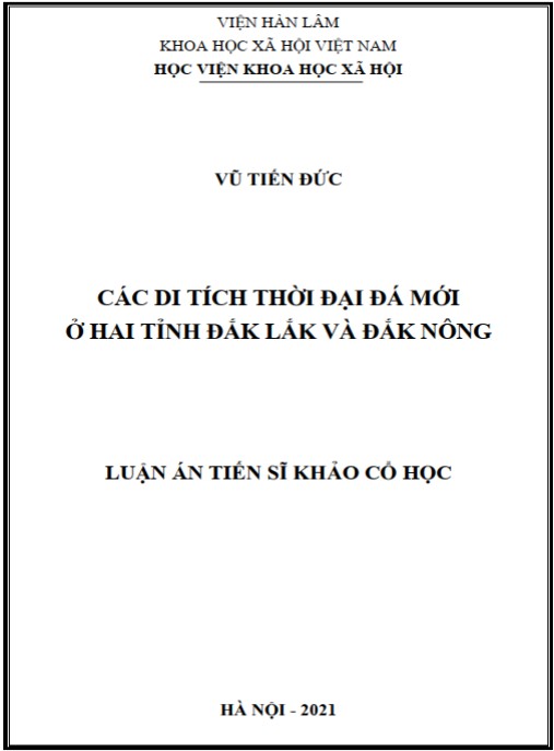Luận án Các di tích thời đại Đá mới ở hai tỉnh Đắk Lắk và Đắk Nông