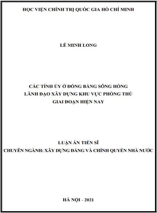 Luận án Các tỉnh ủy ở đồng bằng sông hồng lãnh đạo xây dựng khu vực phòng thủ giai đoạn hiện nay