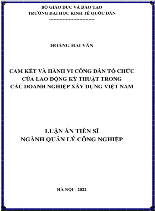 Luận án Cam kết và hành vi công dân tổ chức của lao động kỹ thuật trong các doanh nghiệp xây dựng Việt Nam