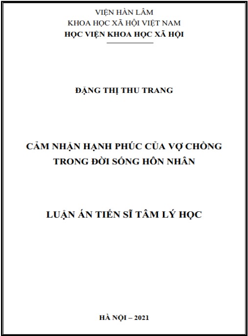 Luận án Cảm nhận hạnh phúc của vợ chồng trong đời sống hôn nhân