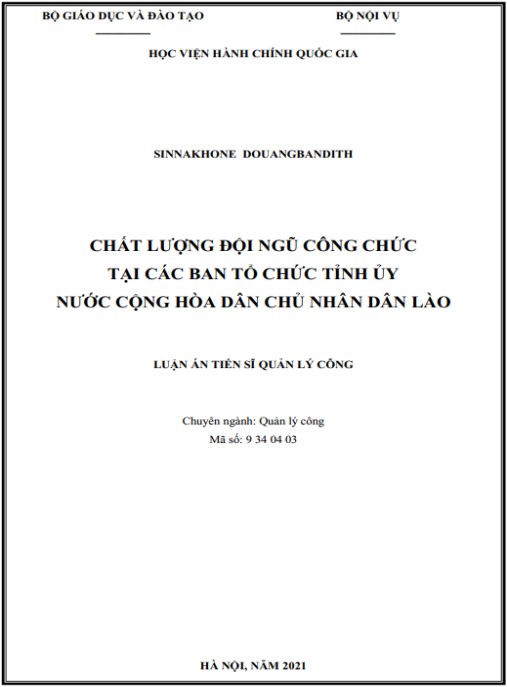 Luận án Chất lượng đội ngũ công chức tại các ban tổ chức tỉnh ủy nước CHDCND Lào