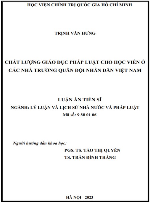 Luận án Chất lượng giáo dục pháp luật cho học viên ở các nhà trường Quân đội nhân dân Việt Nam