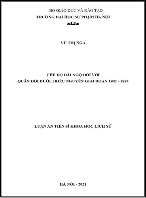 Luận án Chế độ đãi ngộ đối với quân đội dưới triều Nguyễn giai đoạn 1802-1884