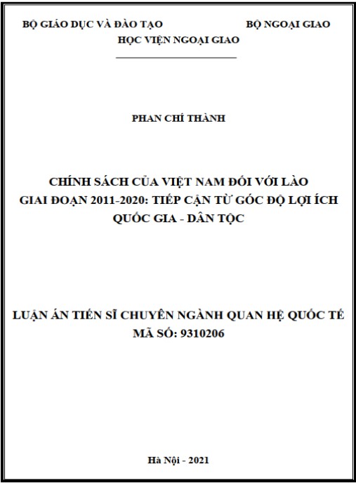 Luận án Chính sách của Việt Nam đối với Lào giai đoạn 2011-2020 – tiếp cận từ góc độ lợi ích quốc gia – dân tộc