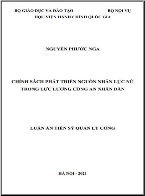 Luận án Chính sách phát triển nguồn nhân lực nữ trong lực lượng Công an nhân dân