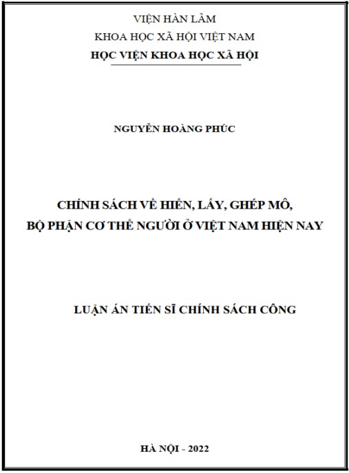 Luận án Chính sách về hiến – lấy – ghép mô – bộ phận cơ thể người ở Việt Nam hiện nay