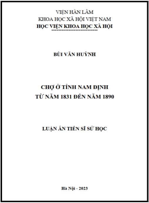 Luận án Chợ ở tỉnh Nam Định từ năm 1831 đến năm 1890