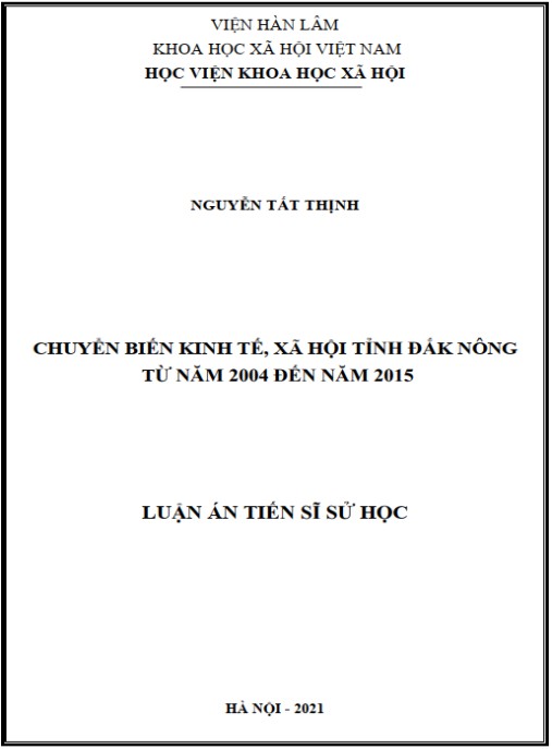 Luận án Chuyển biến kinh tế – xã hội tỉnh Đắk Nông từ năm 2004 đến năm 2015